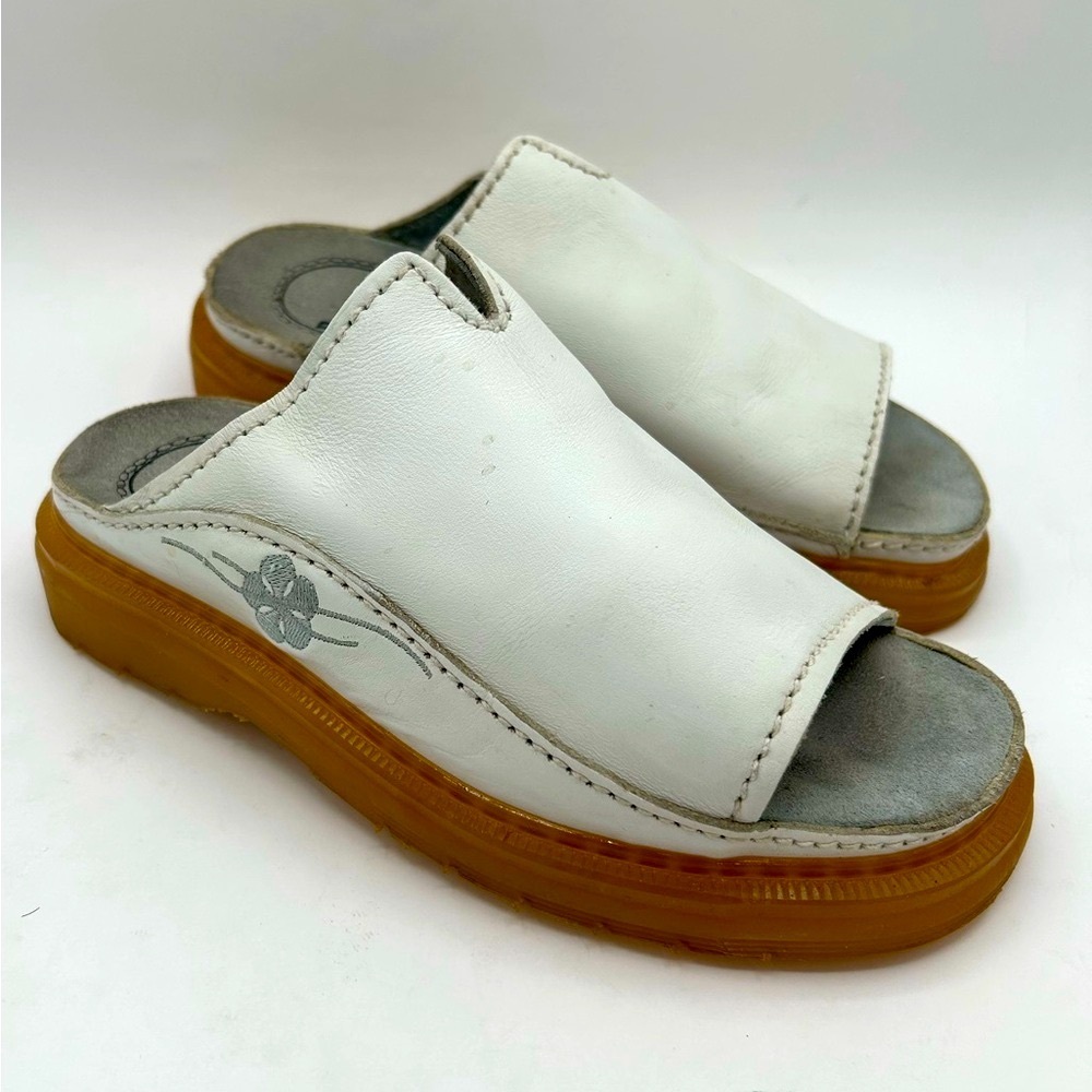 Dr Martens Vintage Y2k Sandals White Leather Chunky Sole Slides Flower England - Picture 4 of 16